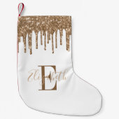 Monogram Gouden Glitter Drips Wit Kleine Kerstsok (Voorkant)