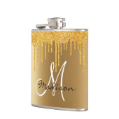 Monogram Gouden Glitter Druppelt Girly Heupfles (Links)