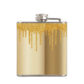 Monogram Gouden Glitter Druppelt Girly Heupfles (Achterkant)