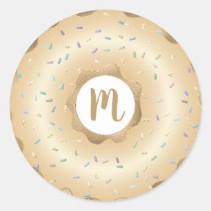 Monogram gouden glitter fonkelende donut sprinkles ronde sticker