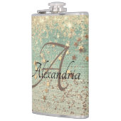 Monogram Gouden Glitter Sterren op Groene jute Heupfles (Links)