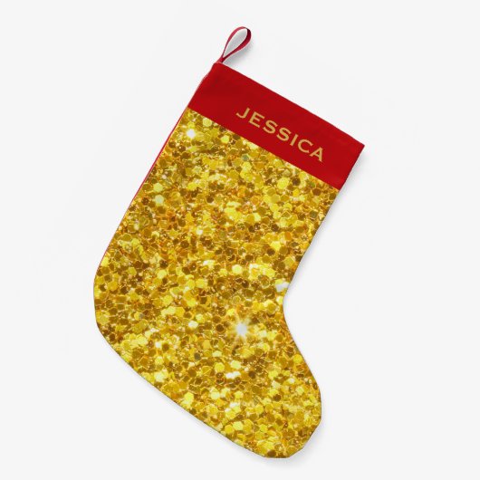 Monogram gouden glitterpatroon kleine kerstsok (Voorkant (Hangend))