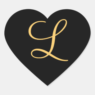 Monogram, gouden initiaal L op zwart Hart Sticker