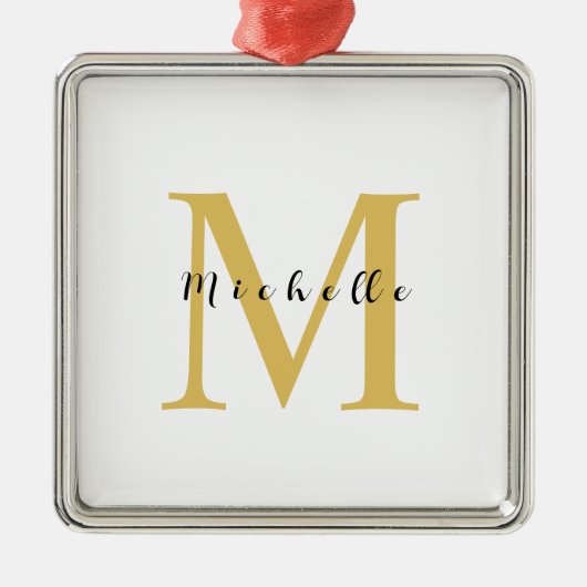 Monogram Gouden Kleur Jouw naam Speciaal Geschenk Metalen Ornament (Voorkant)