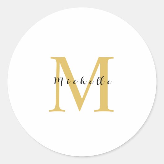 Monogram Gouden Kleur Jouw naam Speciaal Geschenk  Ronde Sticker (Voorkant)