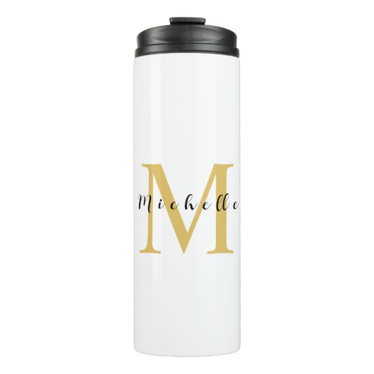 Monogram Gouden Kleur Jouw naam Speciaal Geschenk  Thermosbeker (Voorkant)