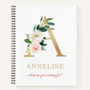 Monogram Gouden Letter A Bloemrijke Motto of cit Notitieboek