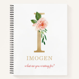 Monogram Gouden Letter I Bloemrijke Motto of cit Notitieboek