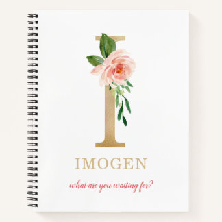 Monogram Gouden Letter I | Bloemrijke Motto of cit Notitieboek