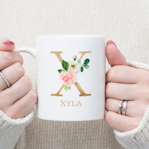 Monogram Gouden Letter X   Bloemrijk Roze Wit Groe Koffiemok