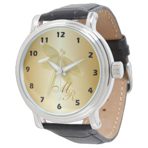 Monogram gouden libel horloge