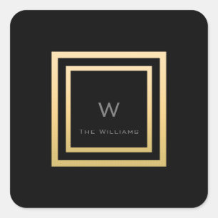 Monogram Gouden Lijst Minimalisme VIP Bruiloft Vierkante Sticker
