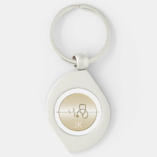 Monogram Gouden Medische Stethoscoop Hartslag Sleutelhanger