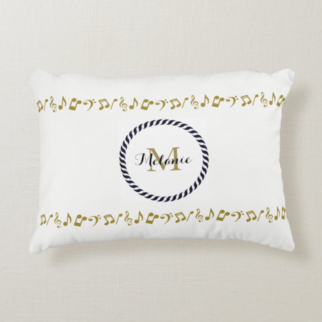 Monogram gouden Muzieknoten Accent Kussen (Voorkant)