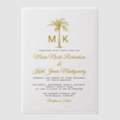 Monogram gouden palmboom formele strand bruiloft vellum uitnodigingen (Voorkant)