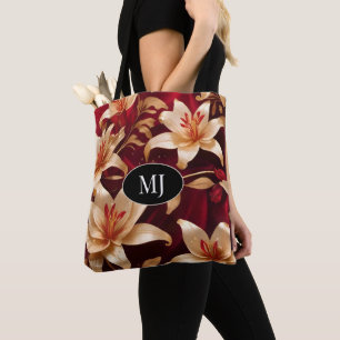 Monogram Gouden Roze Lelie Op Rode Zijde Canvas ta Draagtas