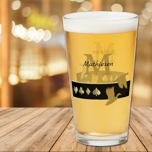 Monogram gouden silhouet vliegende eenden glas