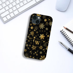 Monogram Gouden Sneeuwvlokken en Sterren iPhone 13 Hoesje