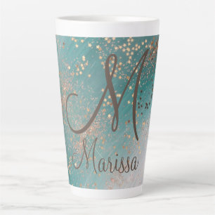 Monogram gouden sterren op Blauwgroen Latte Mok