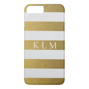 Monogram gouden stripe glans 	iPhone 8 plus / 7 plus hoesje