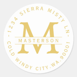 Monogram Gouden Tekst Circulair Terugkeeradresetik Ronde Sticker