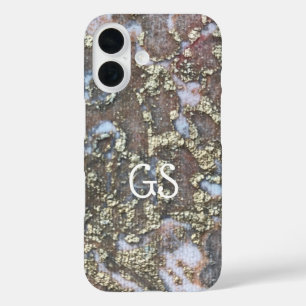 Monogram gouden witte tan perzik patroon iPhone 16 hoesje