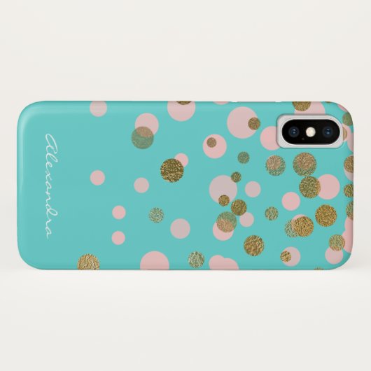 Monogram goudfolie en Roos gouden Confetti Case-Mate iPhone Case (Achterkant (horizontaal))