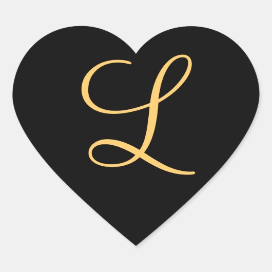 Monogram, goudkleurig initiaal L op zwart, Hart Sticker (Voorkant)