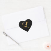 Monogram, goudkleurig initiaal L op zwart, Hart Sticker (Envelop)