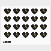Monogram, goudkleurig initiaal M op zwart Hart Sticker (Vel)