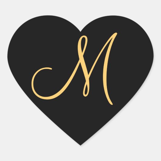 Monogram, goudkleurig initiaal M op zwart Hart Sticker (Voorkant)