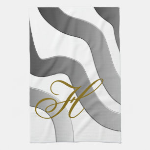 Monogram goudkleurige gradiënt grijze witte lijn a theedoek