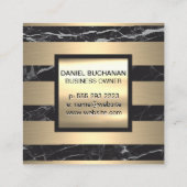 Monogram | Goudmetaalstrips | Zwarte marmer Vierkante Visitekaartje (Achterkant)