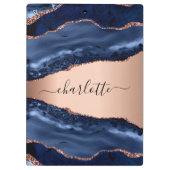 Monogram goudnaam Blauwe marmer roos Klembord (Achterkant)