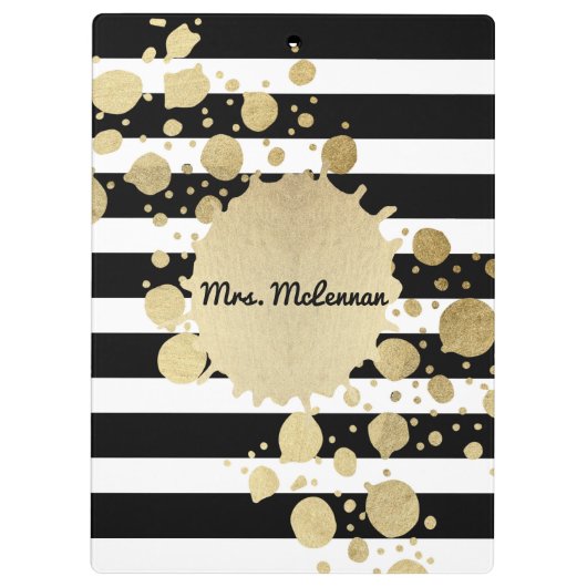 Monogram goudverf zwart-witte strepen klembord (Achterkant)