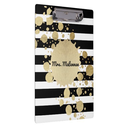 Monogram goudverf zwart-witte strepen klembord (Rechts)