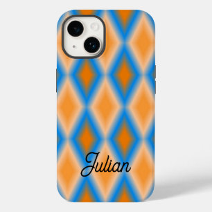 Monogram gradiënt oranje blauwe ruitvormen Case-Mate iPhone 14 hoesje