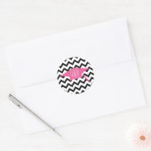 Monogram Graduatie Cap Roze + Zwart Chevron Ronde Sticker (Envelop)