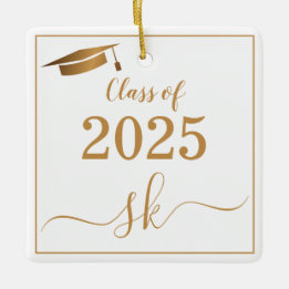 Monogram Graduation Cap Gold Script Class of 2025 Keramisch Ornament
