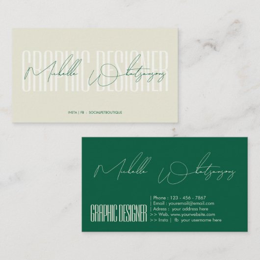 Monogram Grafisch Ontwerper modern script Visitekaartje (Voorkant / Achterkant)