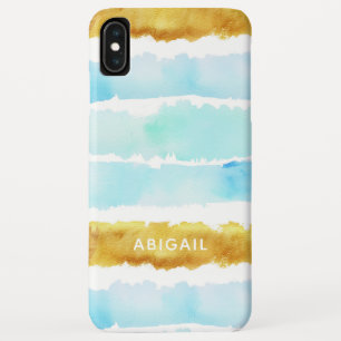 Monogram grafische blauwe en goudkleurige Waterver iPhone XS Max Hoesje