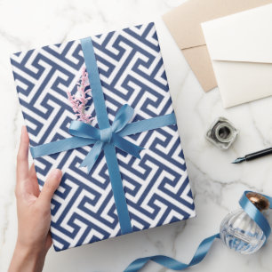Monogram grafische blauwe grijze belangrijke geome cadeaupapier
