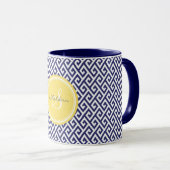 Monogram grafische blauwe grijze belangrijke geome mok (Voorkant rechts)