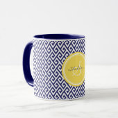Monogram grafische blauwe grijze belangrijke geome mok (Voorkant links)