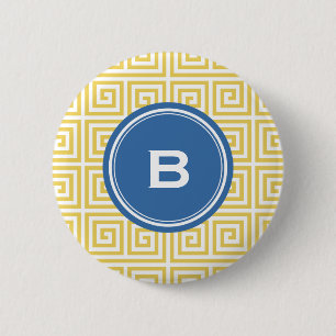 Monogram grafische gele griekige belangrijke geome ronde button 5,7 cm