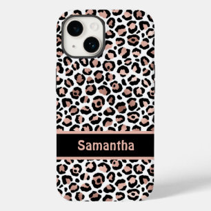 Monogram grafische Roos Gold en zwarte luipaard af Case-Mate iPhone 14 Hoesje