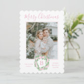 Monogram Grandmillennial Kerstkrans Bogen Feestdagenkaart (Staand voorkant)