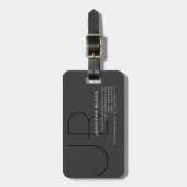 Monogram Gray Black Modern Initiaal Bagagelabel (Voorkant verticaal)