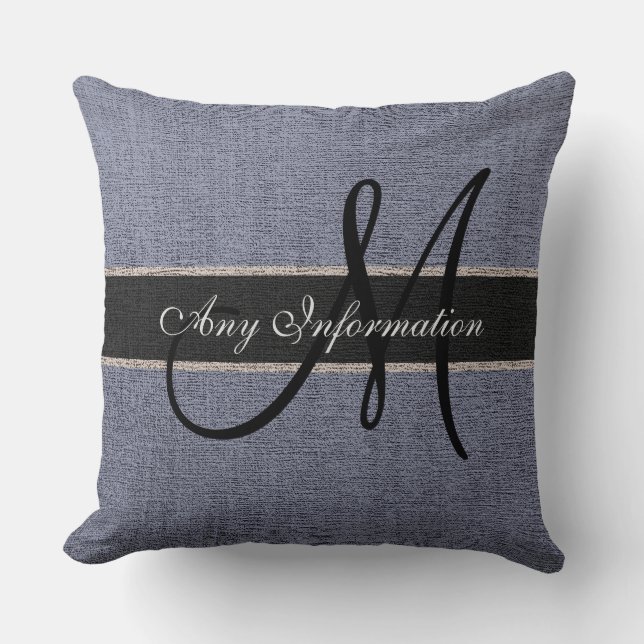 Monogram Gray Burlap Rustic Jute Kussen (Voorkant)