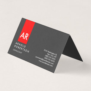 Monogram Gray Red Modern Consultant Visitekaartjes